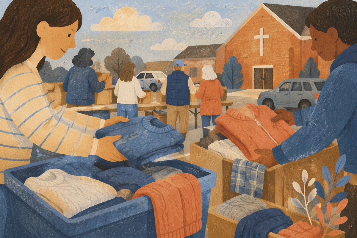 Church Clothing Donation Drive Morning Scene