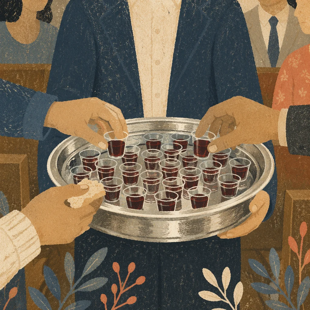 Individual Communion Cups in Silver Tray