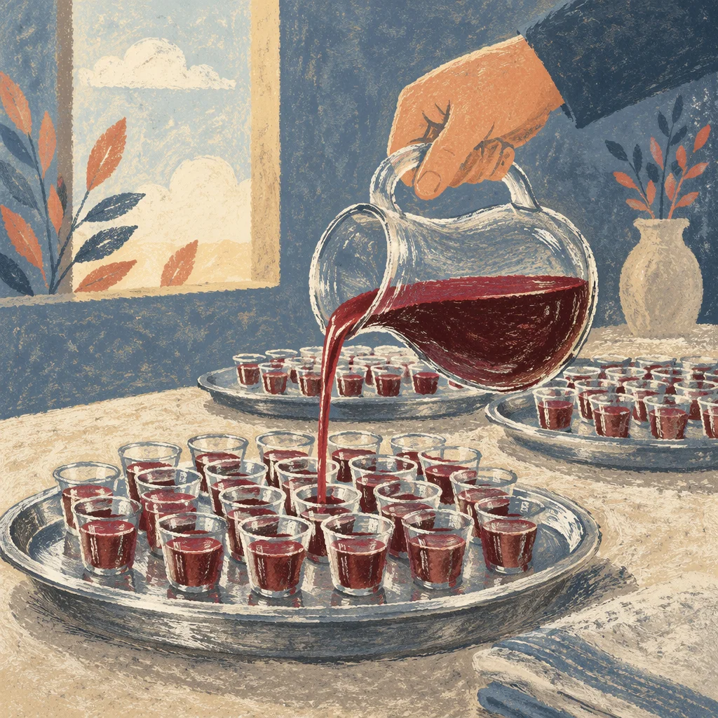 Preparing Communion Cups with Grape Juice