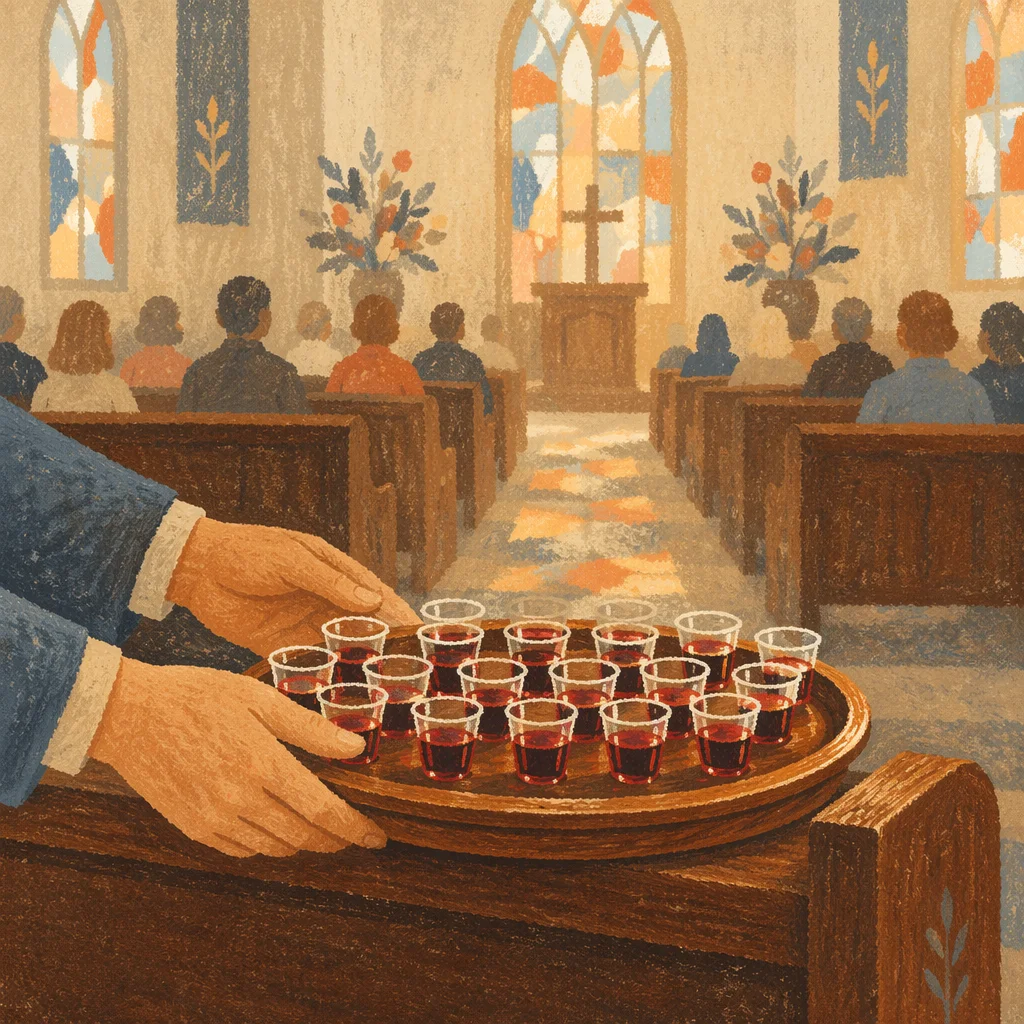 Individual Communion Cups in Wooden Tray