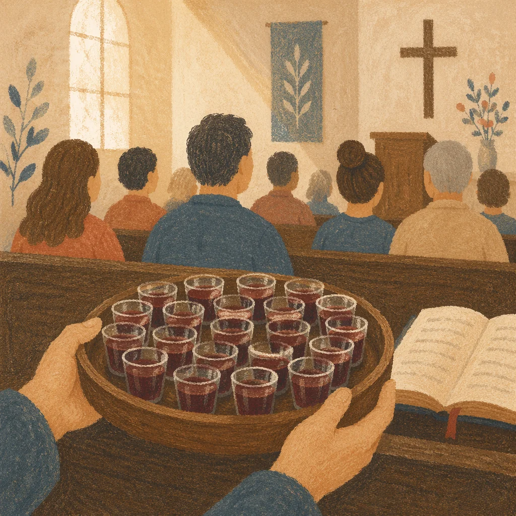 Individual Communion Cups in Wooden Tray