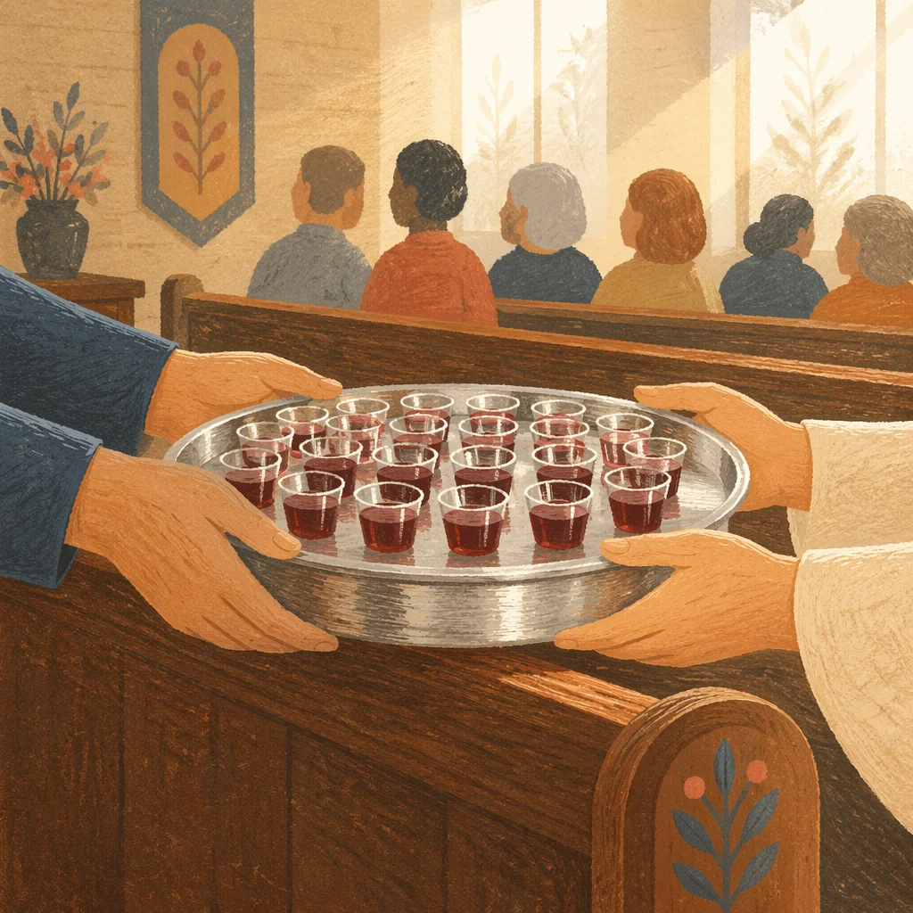 Communion Tray Passed Along Chapel Pew