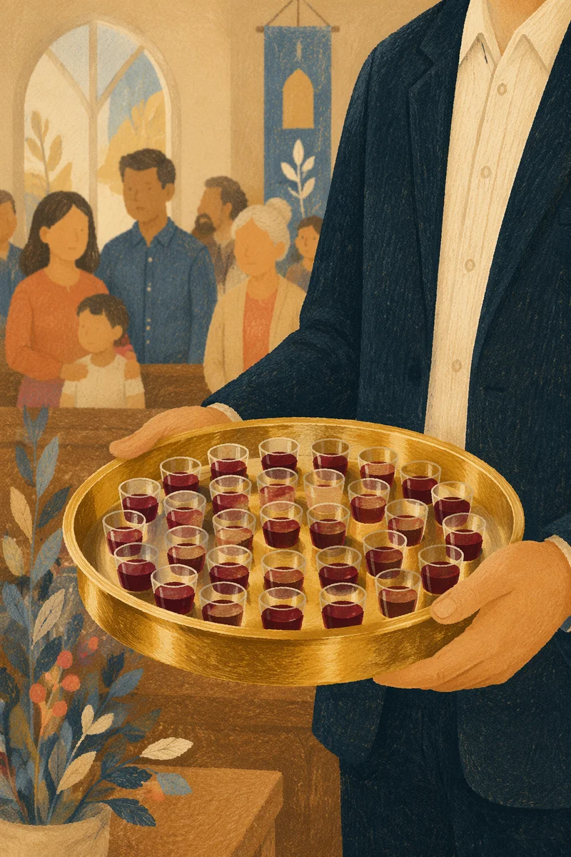 Gold Communion Tray with Individual Glasses