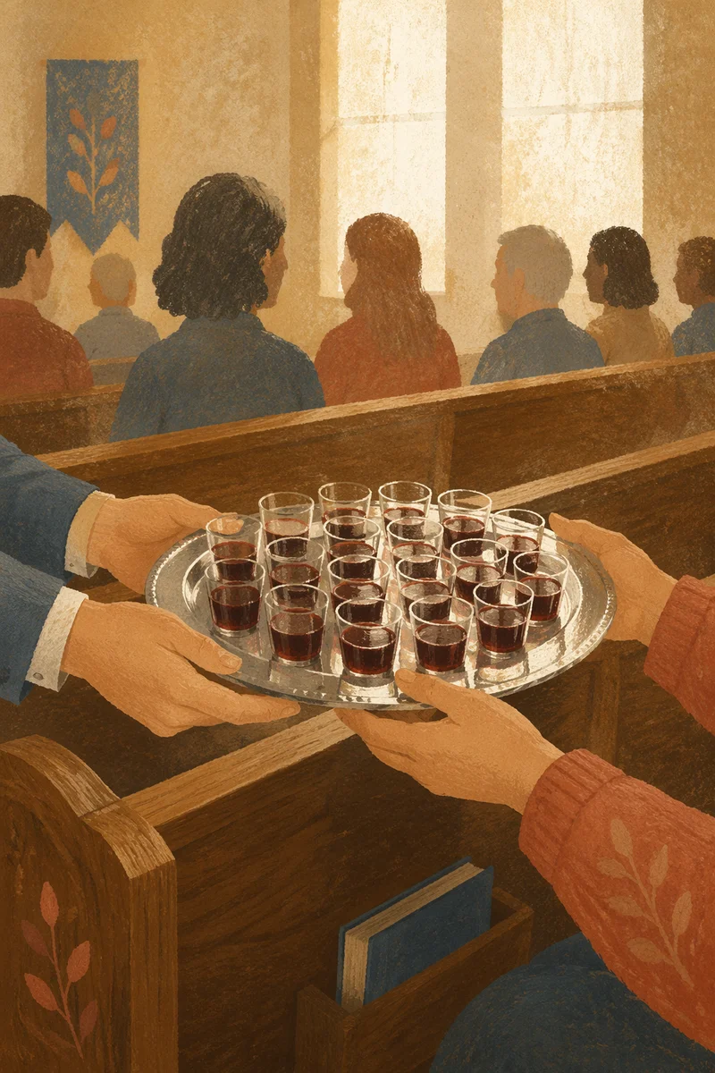 Individual Communion Cups Passed in Chapel Pew