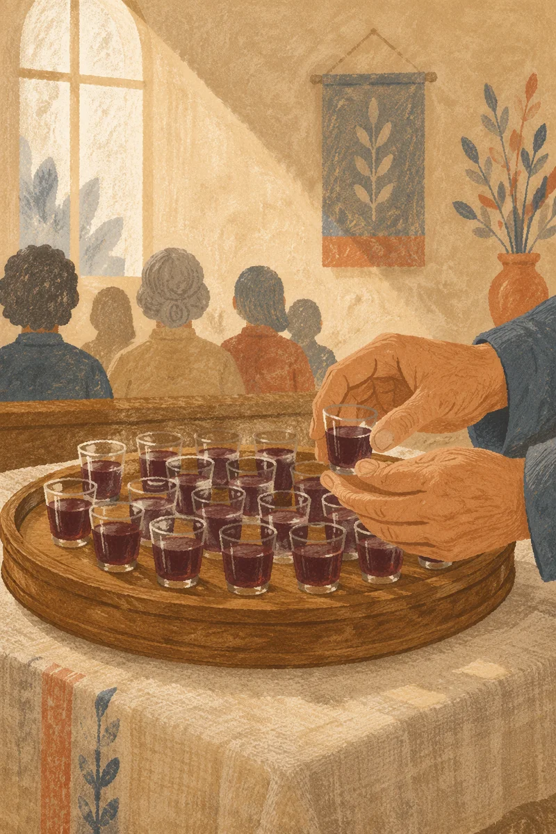 Individual Communion Cups in Wooden Tray