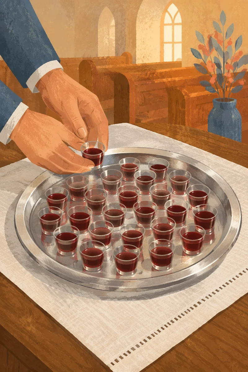Communion Tray with Individual Cups in Morning Light