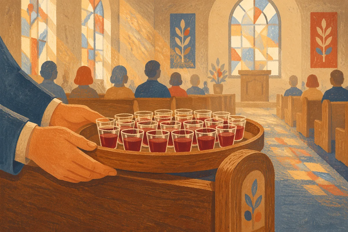 Communion Tray with Individual Cups in Church