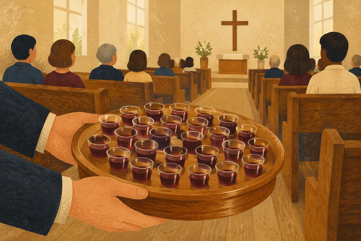 Individual Communion Cups in Wooden Church Tray