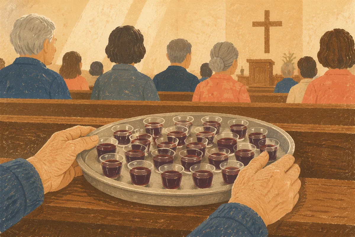 Communion Tray Held by Elderly Hands