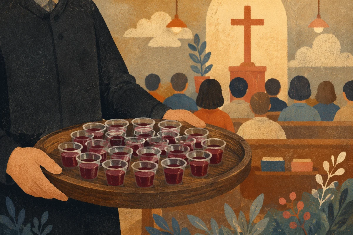 Communion Cups in Wooden Tray