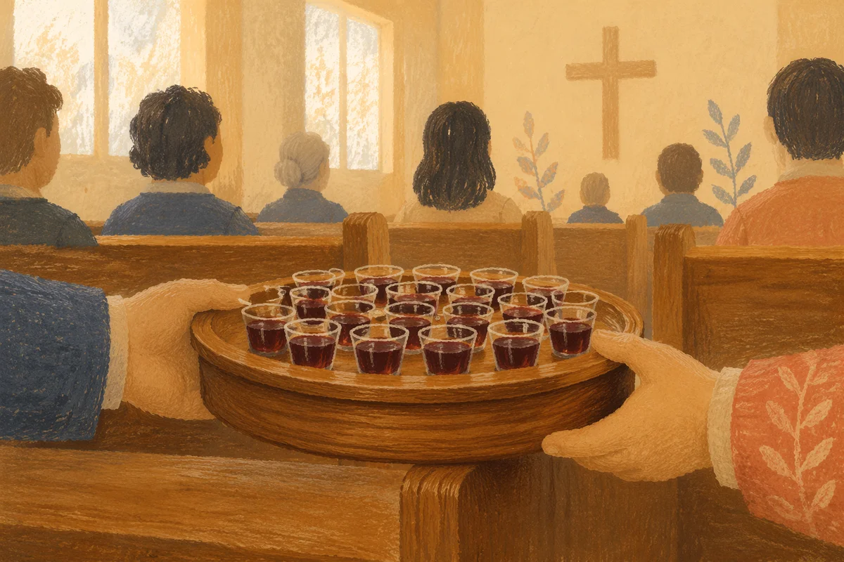 Communion Tray Passed Along Church Pew