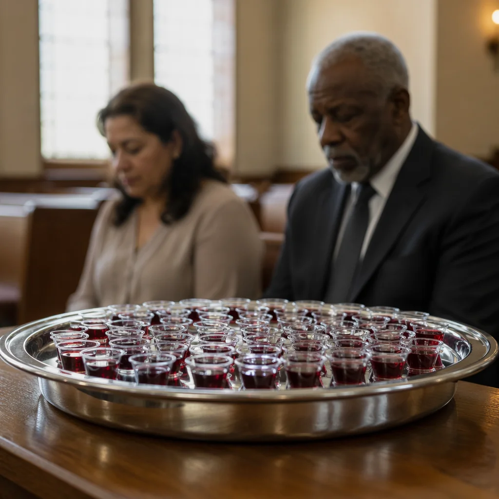 Individual Communion Cups on Silver Tray