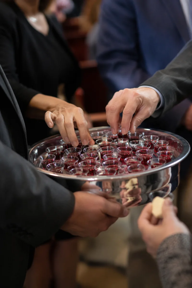 Individual Communion Cups on Silver Tray