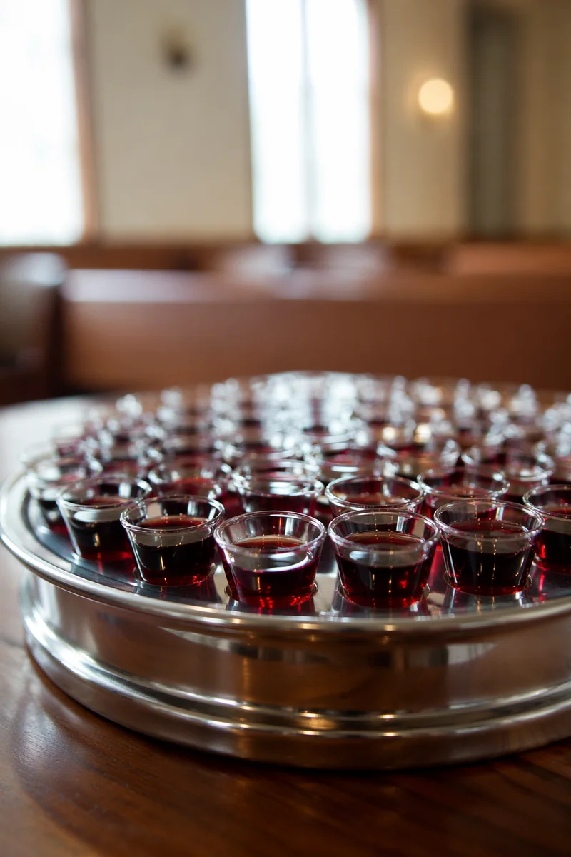 Individual Communion Cups on Metal Tray