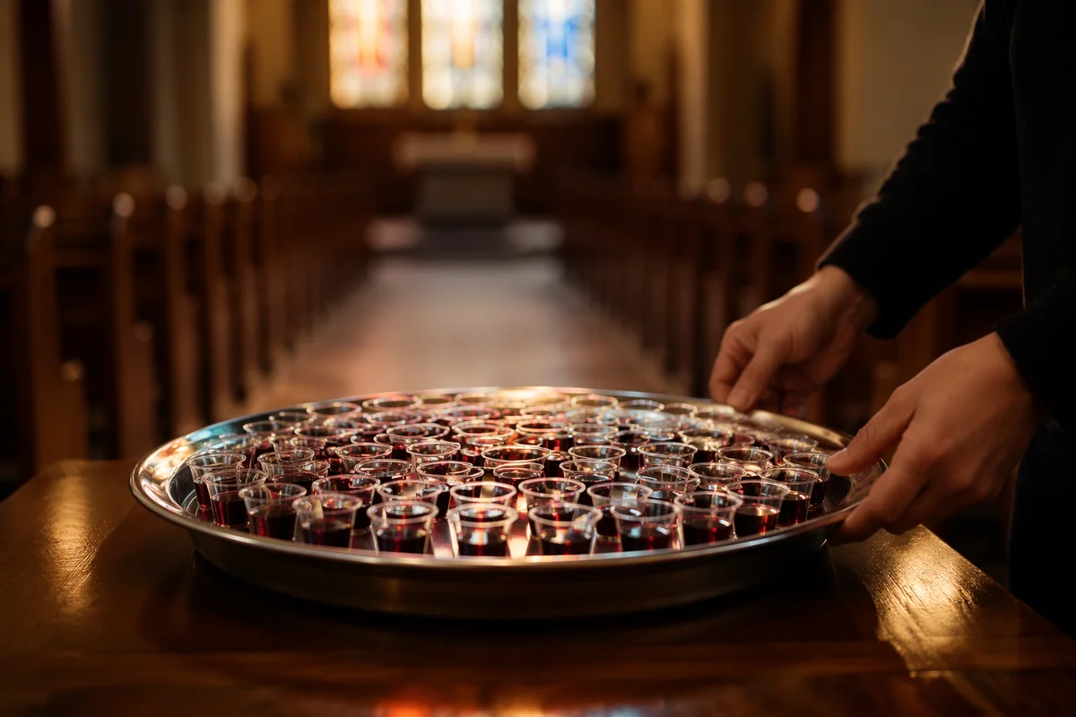 Individual Communion Cups on Silver Tray