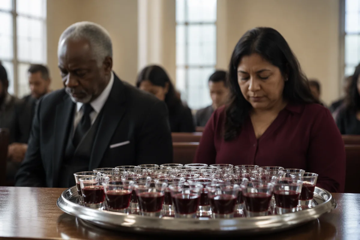 Communion Glasses on Silver Tray