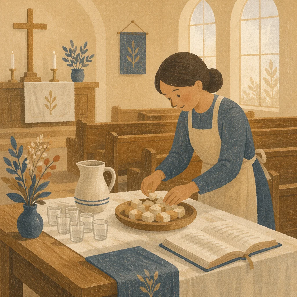 Communion Preparation Table in Quiet Sanctuary