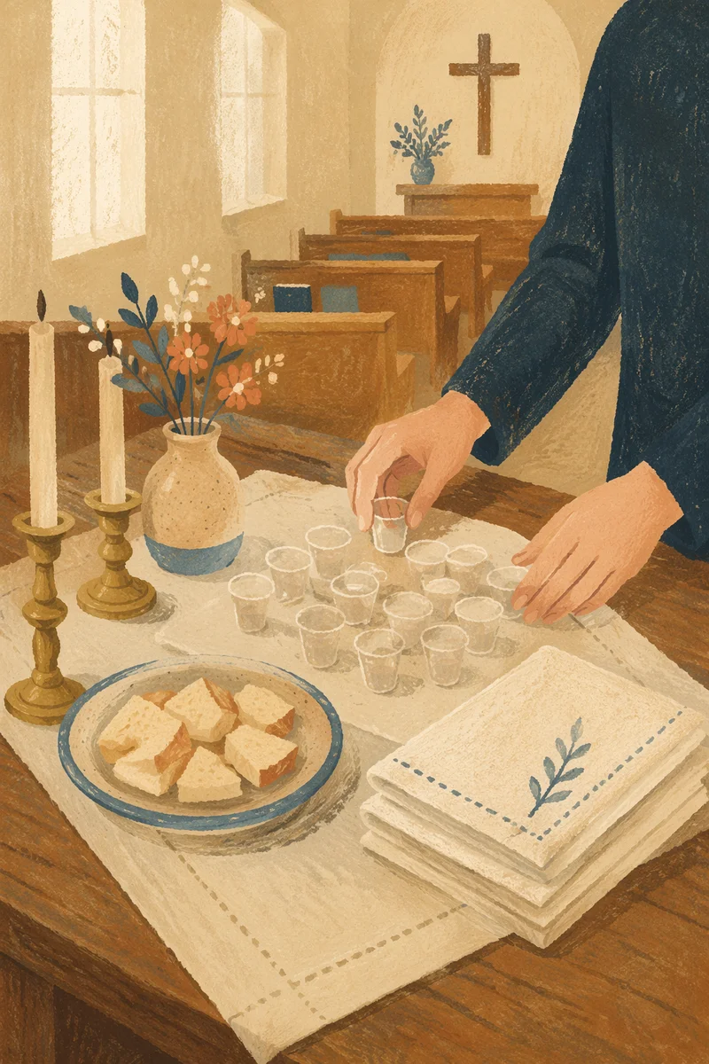 Communion Preparation Table in Quiet Sanctuary