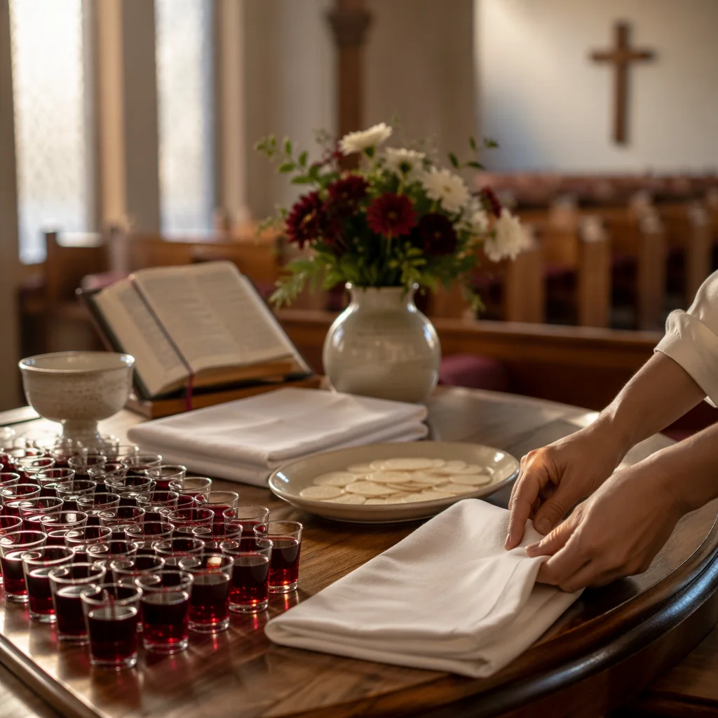 Communion Preparation Table in Quiet Church
