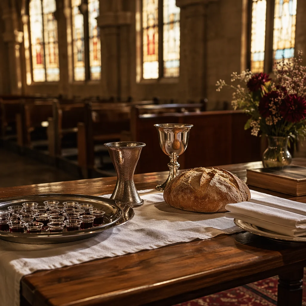Reverent Communion Preparation Table in Church
