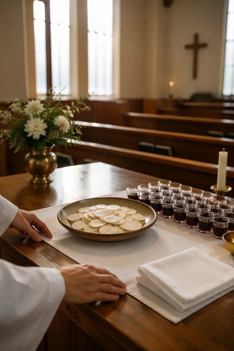 Communion Preparation Table Before Church Service