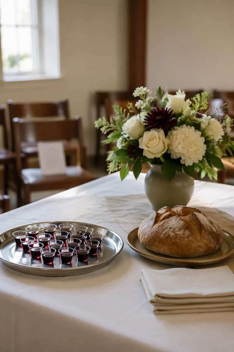 Communion Preparation Table in Quiet Church Room