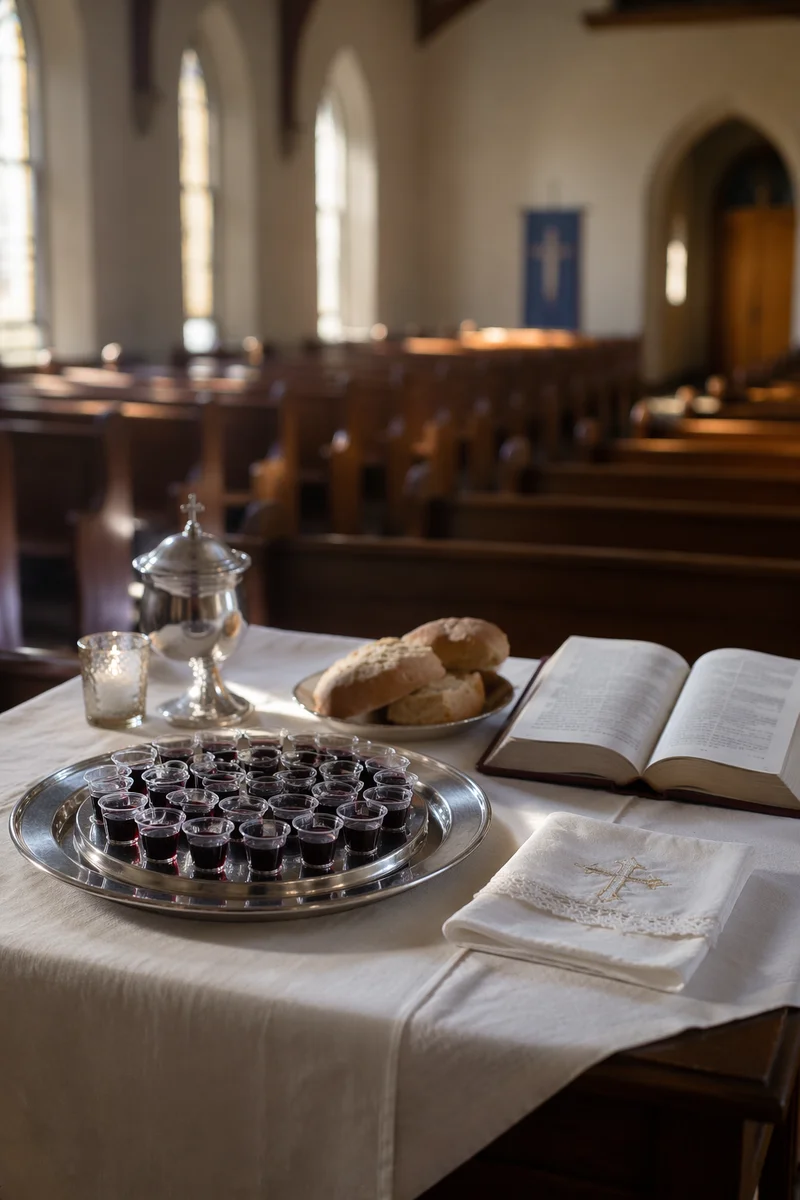 Communion Preparation Table in Quiet Church
