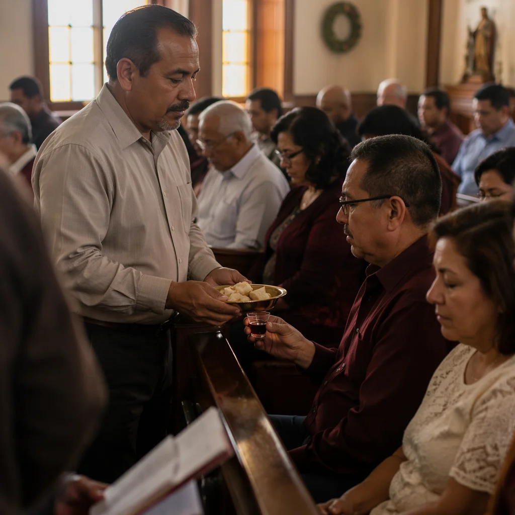 Quiet Communion Service in Traditional Church