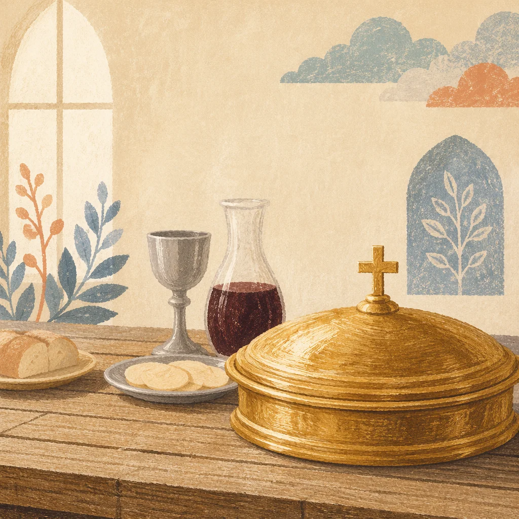 Reverent Communion Table with Chalice and Bread