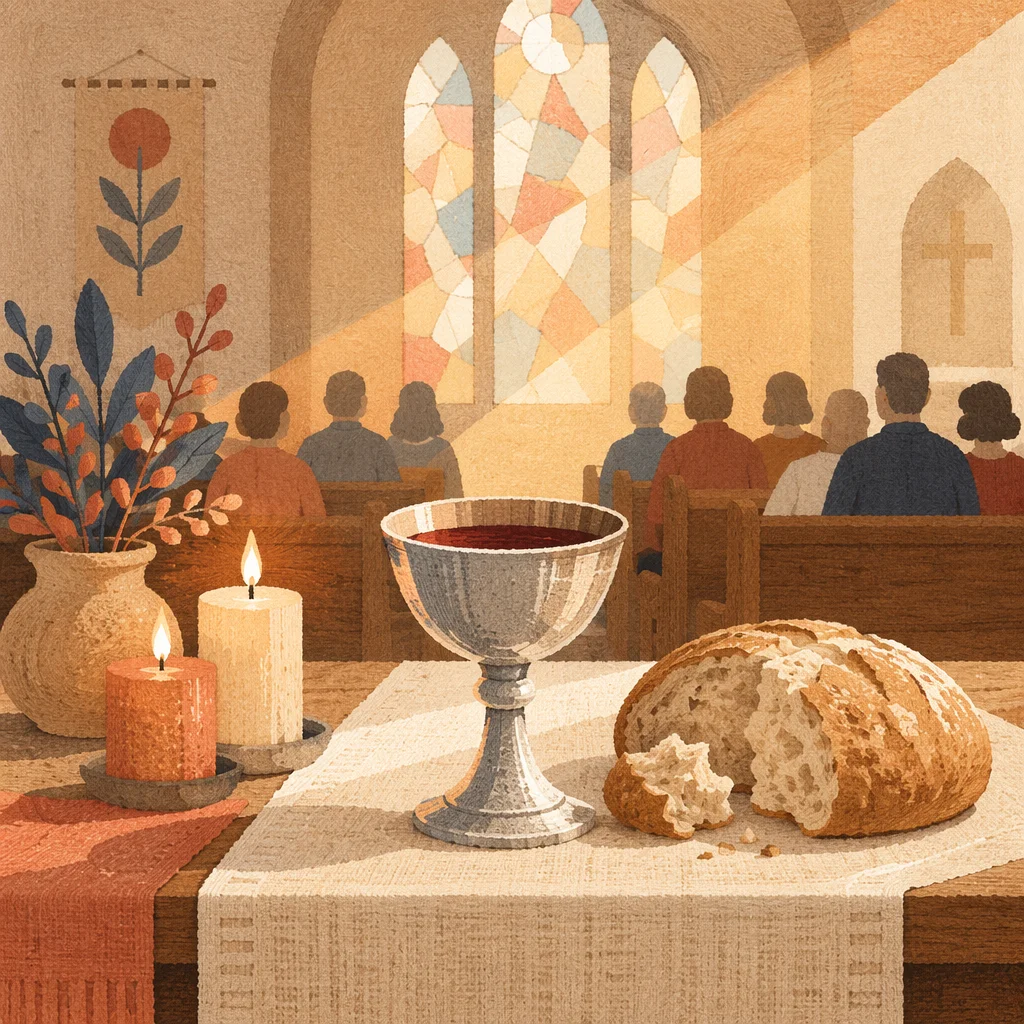 Communion Table with Bread and Chalice