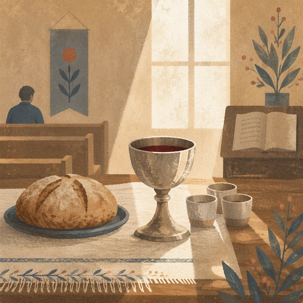 Quiet Communion Table with Bread and Chalice