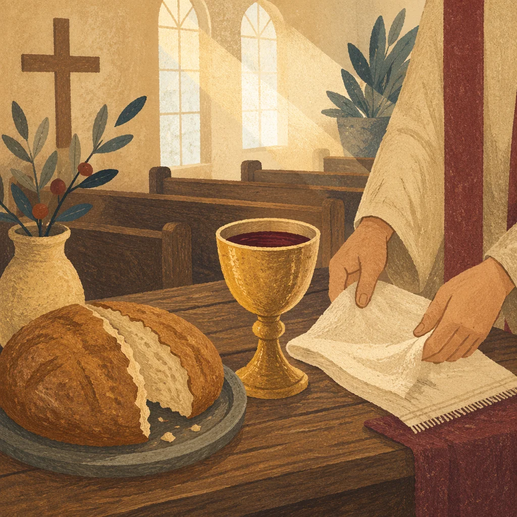 Communion Table with Bread and Chalice