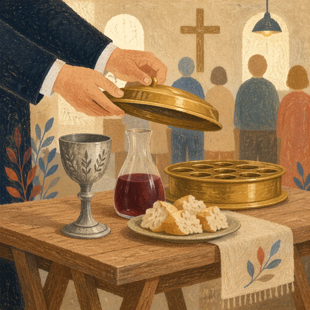 Reverent Communion Table with Bread and Chalice