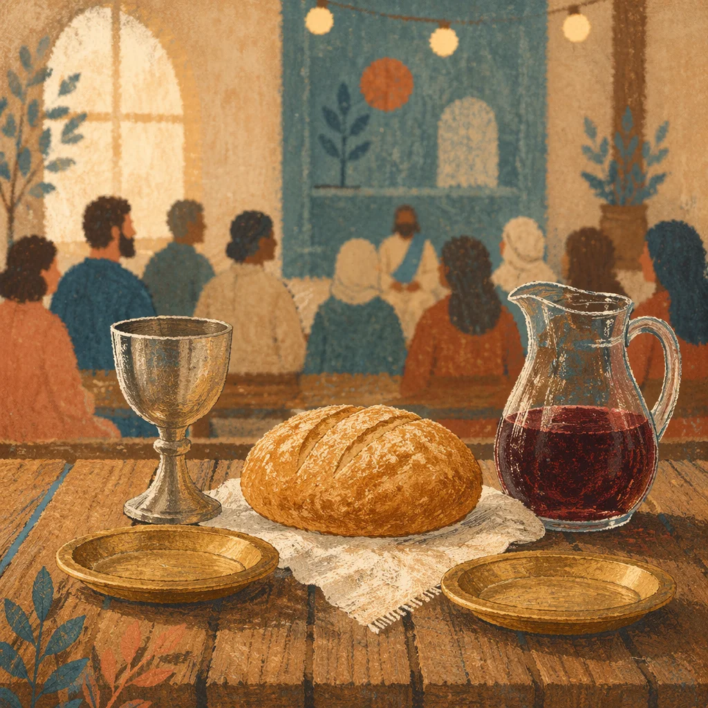 Reverent Communion Table with Bread and Chalice
