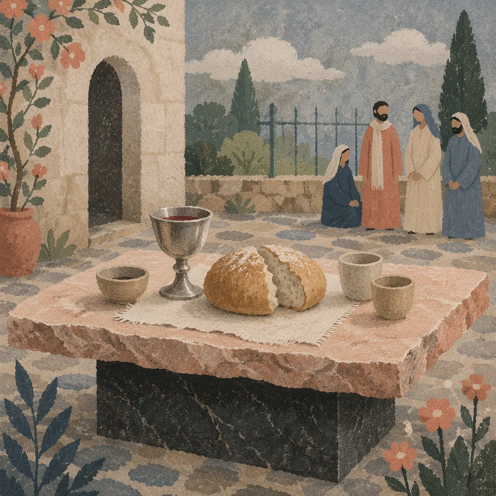 Communion Table with Bread and Chalice