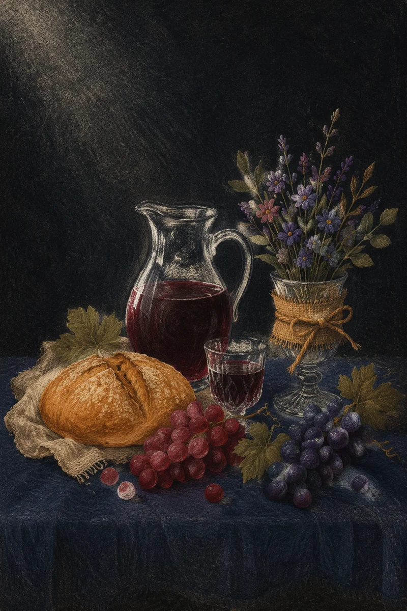 Reverent Communion Table With Bread and Chalice