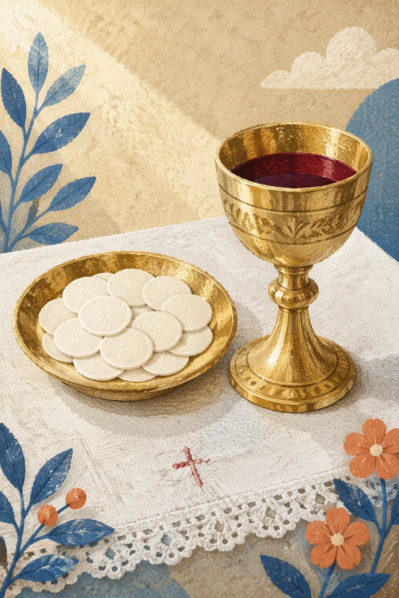 Reverent Communion Table with Bread and Chalice