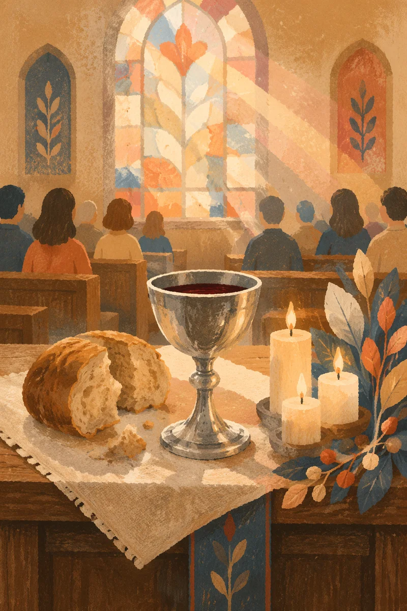 Communion Table with Bread and Chalice