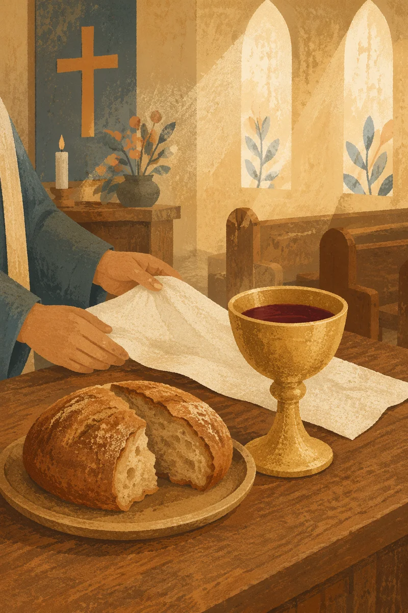 Communion Table with Bread and Chalice