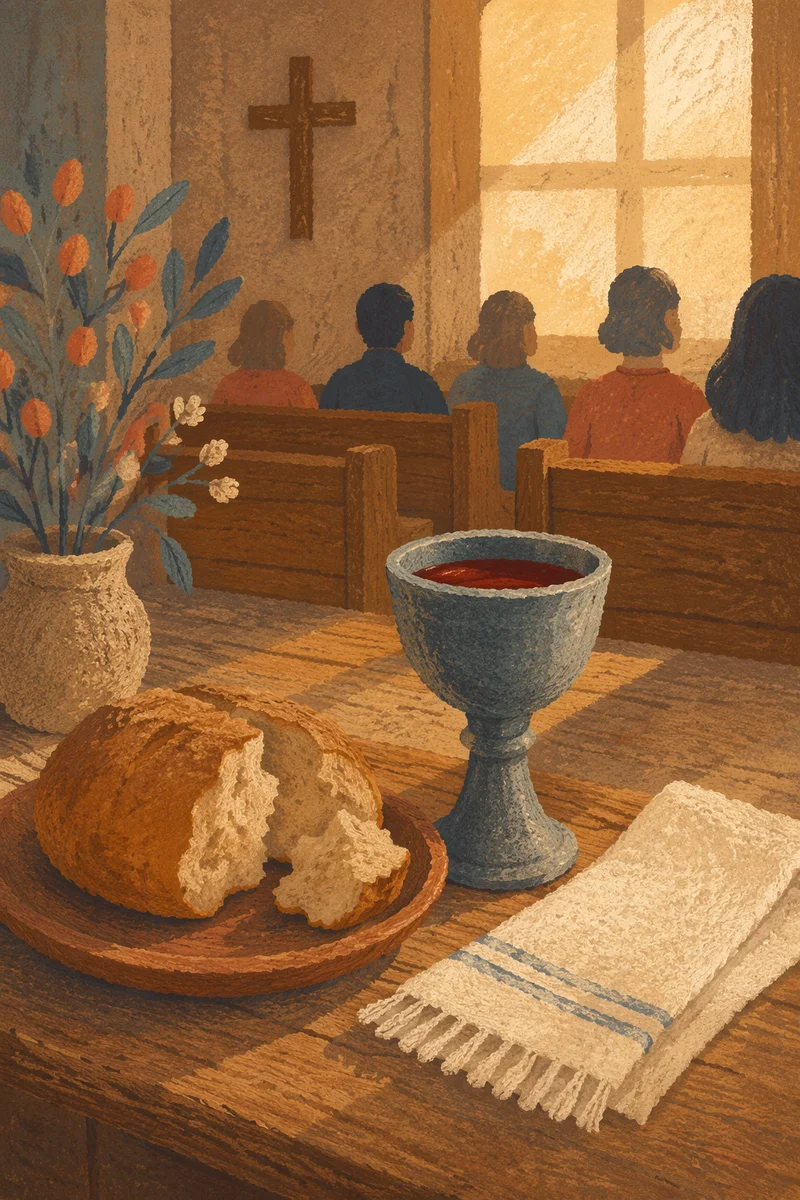 Rustic Communion Table in Wooden Chapel
