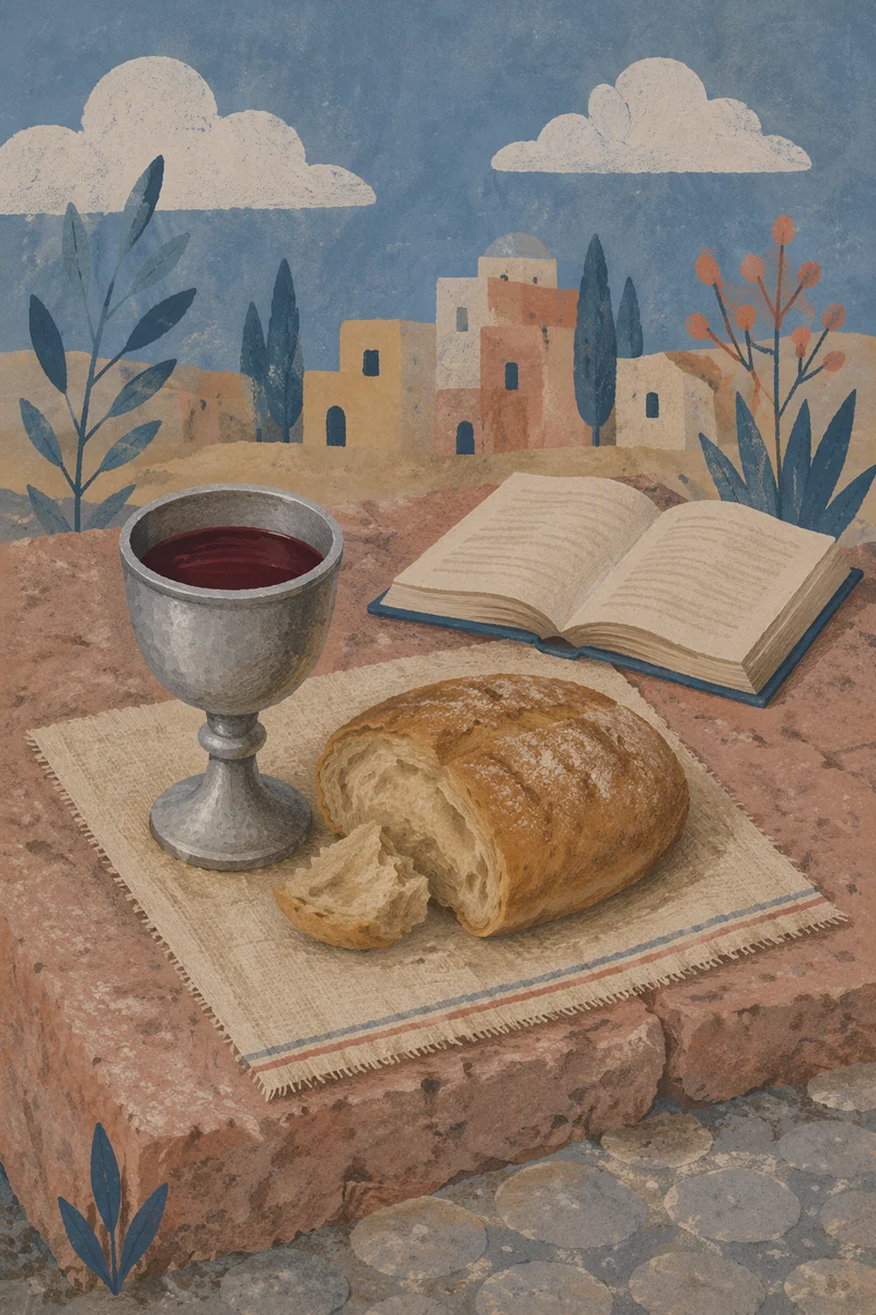 Humble Communion Table with Bread and Chalice