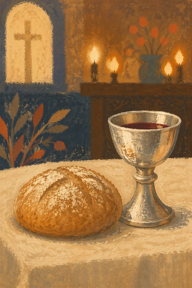 Rustic Communion Bread and Silver Chalice