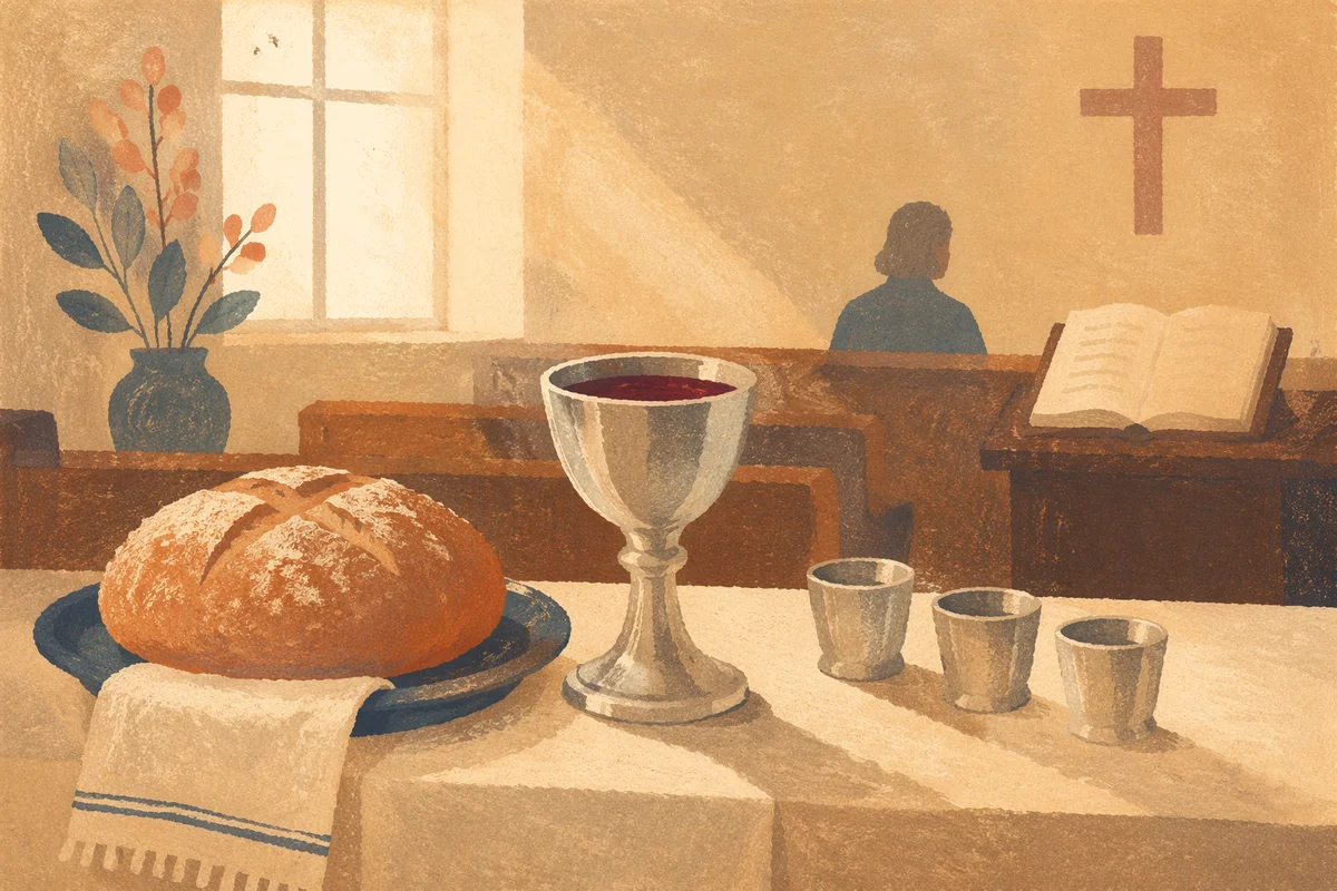 Reverent Communion Table with Bread and Chalice