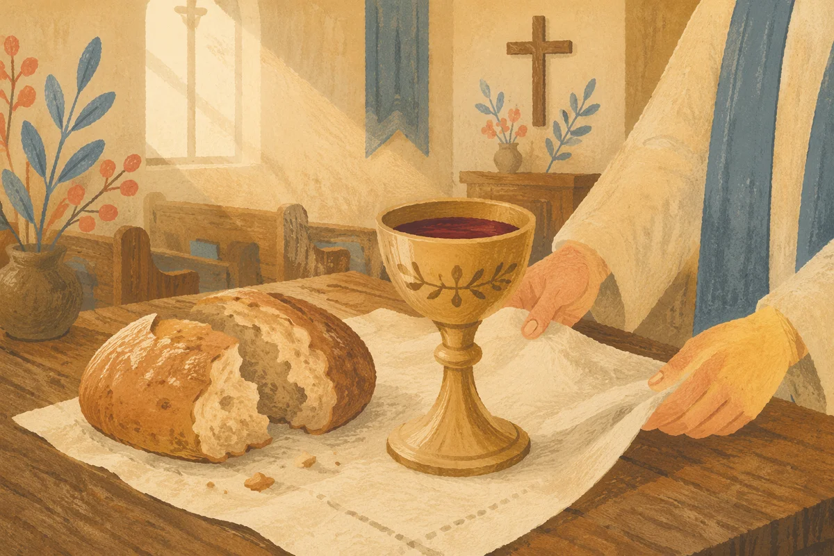 Communion Table with Bread and Chalice