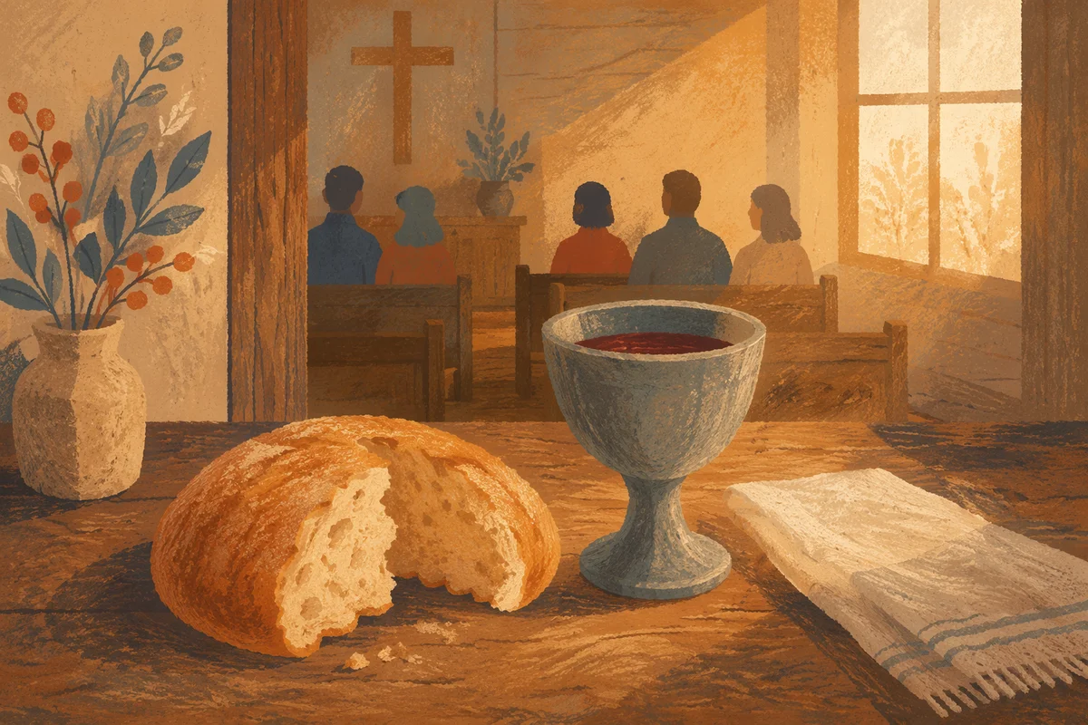 Rustic Communion Table in Wooden Chapel