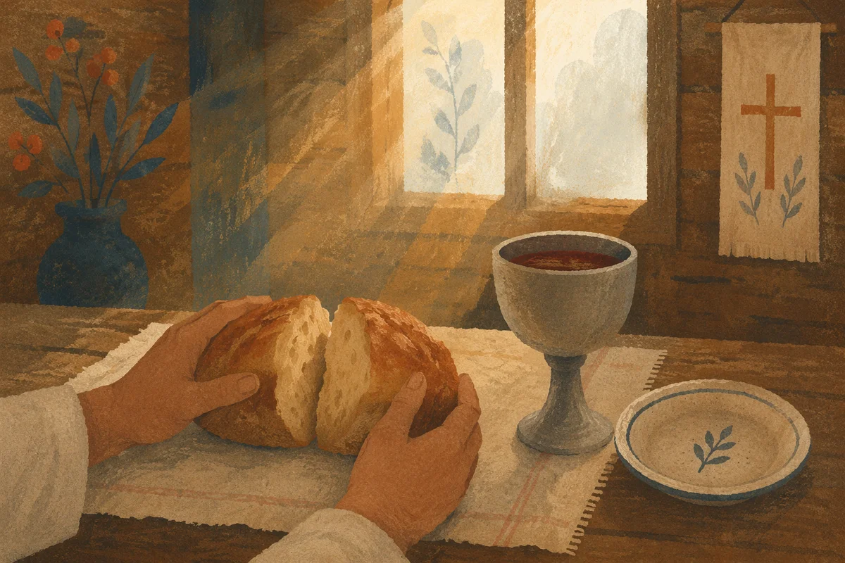 Reverent Communion Table With Bread and Chalice