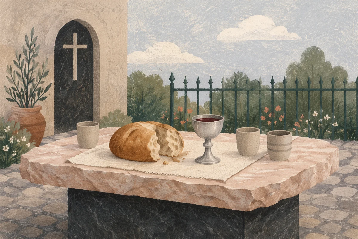 Communion Bread and Chalice on Marble Table