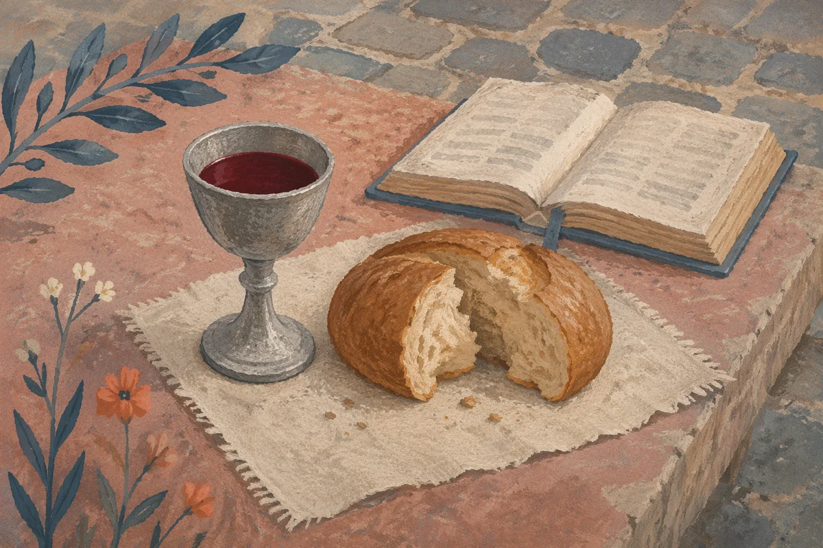 Humble Communion Table with Bread and Chalice