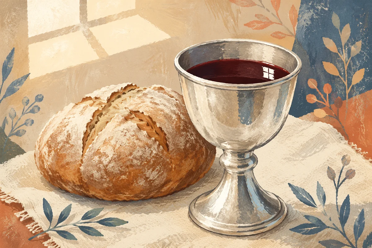 Communion Chalice with Bread on Linen