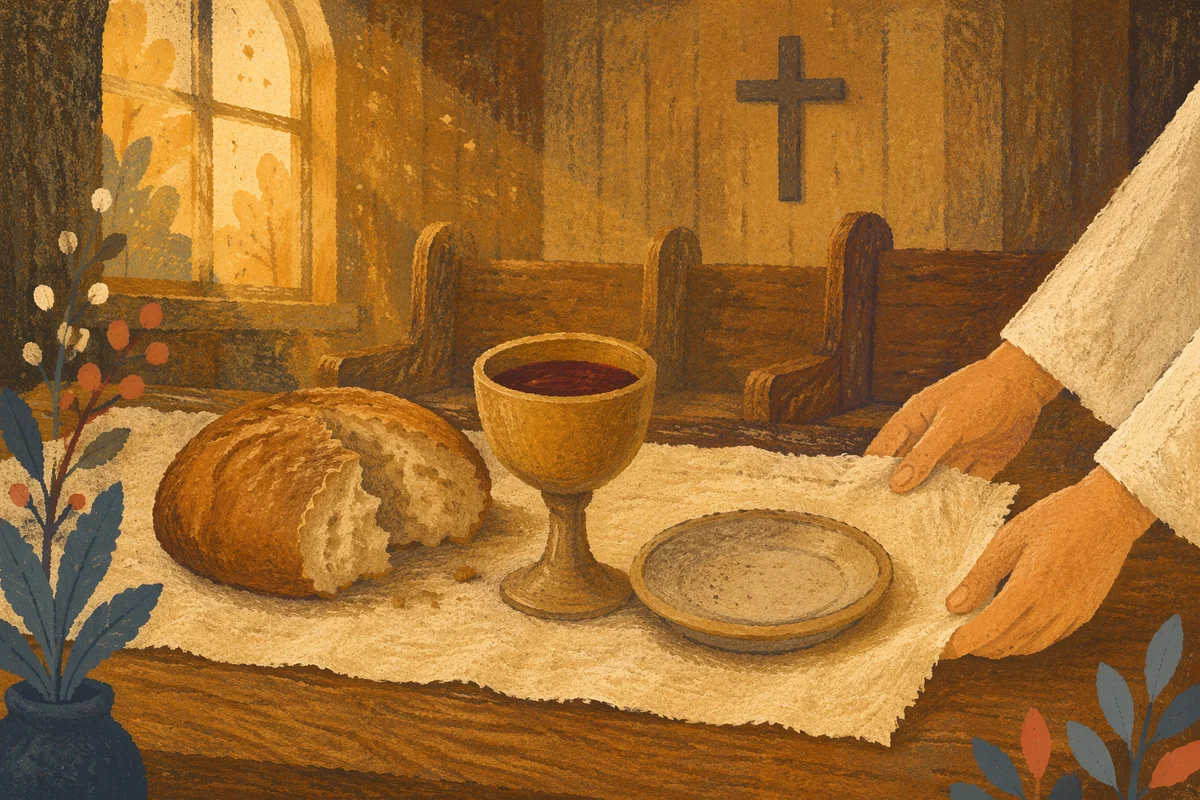 Reverent Communion Table in Wooden Chapel